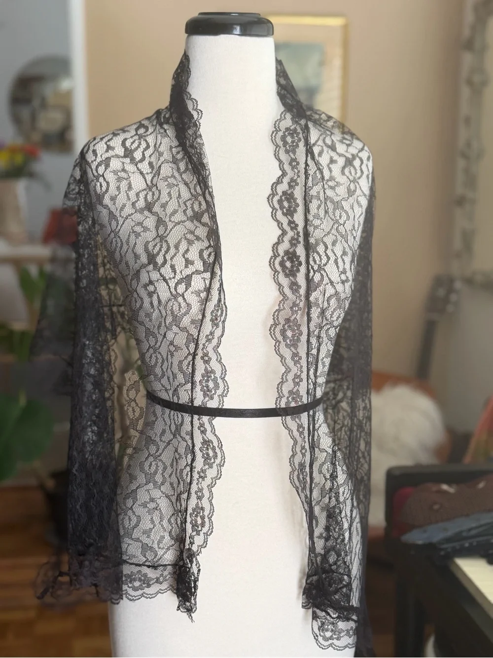 Vintage Black Lace Mantilla/Morning Scarf